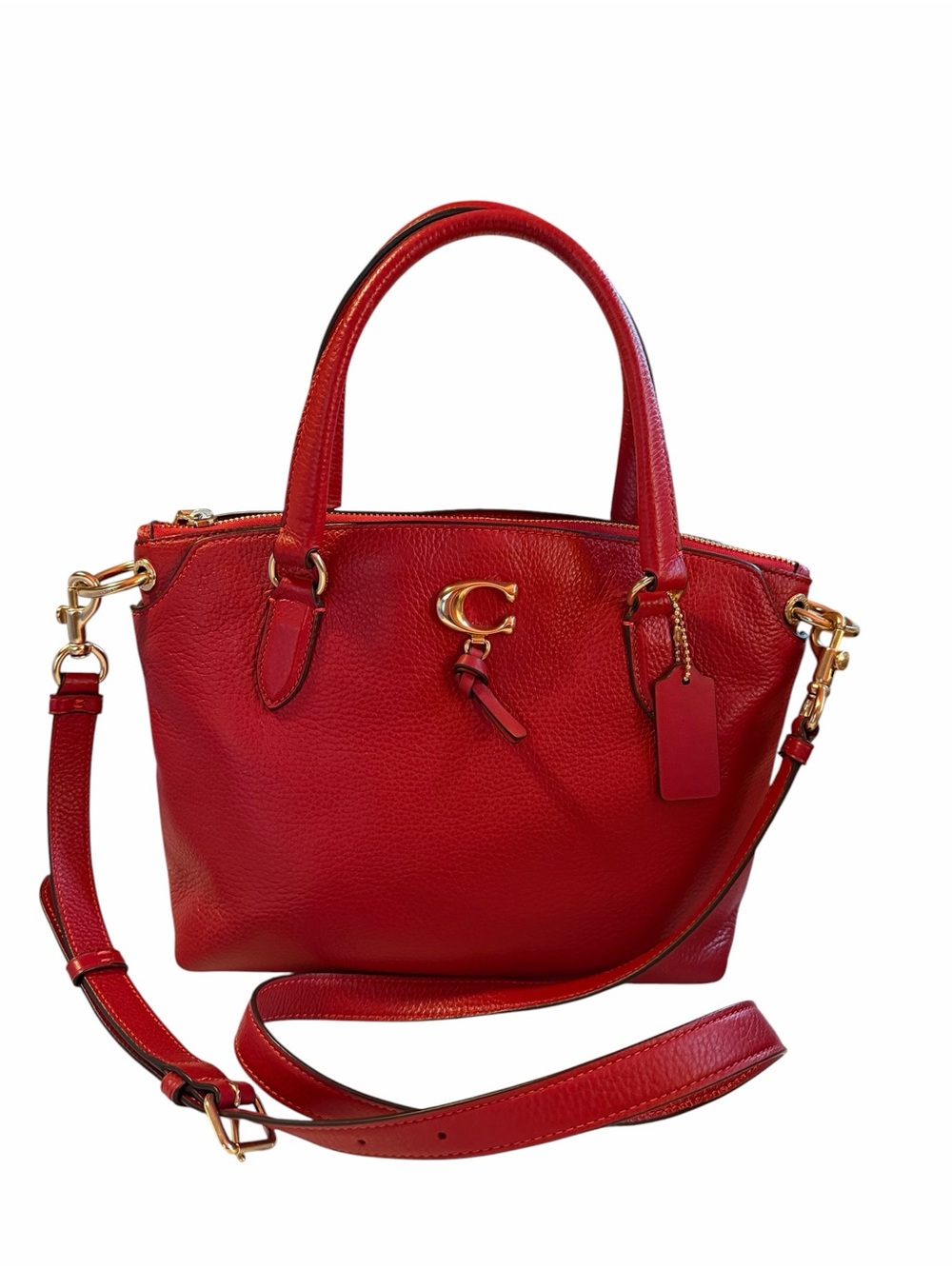 Coach Red Pebbled Leather Satchel Crossbody Bag Gold Tone Hardware - Picture 4 of 9